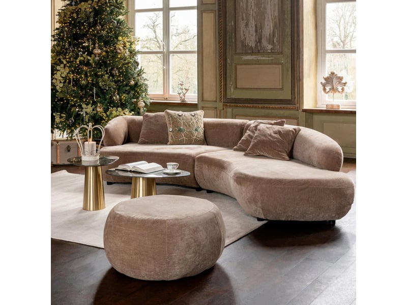  Pouf rond en tissu macaron 79cm taupe  - Conforama C