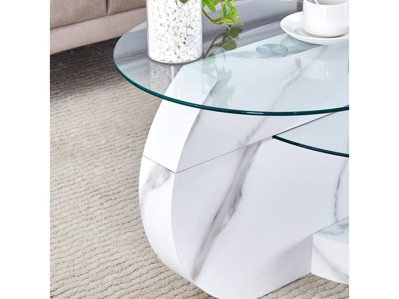  Table basse rectangulaire 90×70×44 cm, mdf et verre, blanc Fay Lum - Conforama D