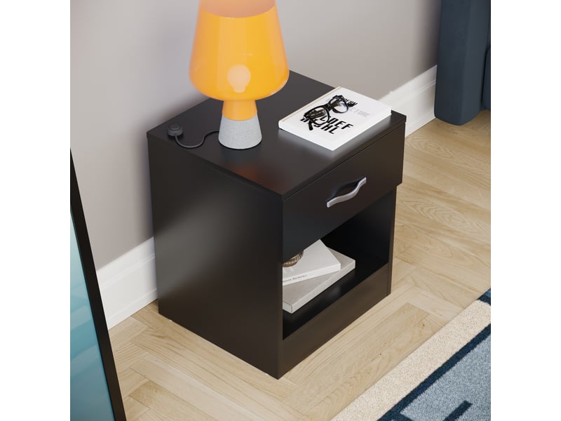  Table de chevet riano, commode de nuit, chambre, rangement, 47x40x36cm, 1 tiroir, noir 333457 - Conforama E