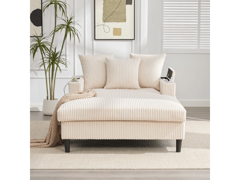 Canapé droit fixe 1 place tissu led beige - Conforama D