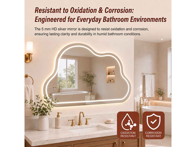  Miroir led 70 x 50 cm blanc en verre sans cuivre forme nuage éclairage réglable tactile anti buée pour salle de bain  - Conforama B