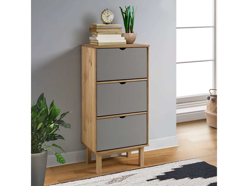  Meuble à chaussure, armoire à chaussures otta et 3 tiroirs marron et gris bois pin  - Conforama B
