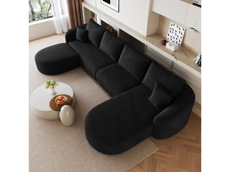  Canapé panoramique en u modulaire sans montage  - structure sans cadre en bois, tissu chenille noir - 336 cm  - Conforama C