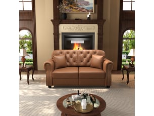Canapé chesterfield 2 places en simili cuir marron, 160 cm
