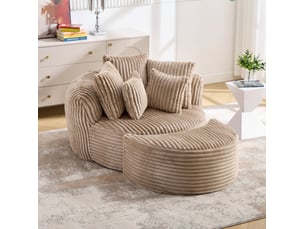 Fauteuil de relaxation tcqpz rond avec pouf et 5 coussins 168 x 123 x 63 cm chenille camel et marron