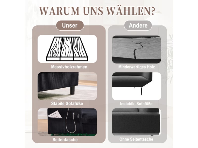  Chaiselongue généreuse avec porte-boissons, ports usb et led d'ambiance – idéal salonveranda  - Conforama D