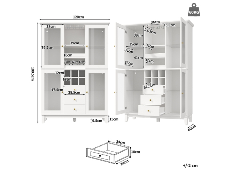 Armoire à vin led connectée par appli – 180,5x120x40 cm, 3 tiroirs, porte-verres, range-bouteilles, noirblanc - Conforama C