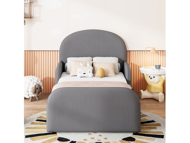  Lit enfant rembourré 90 x 200 cm avec rangement hydraulique en velours gris  - Conforama D