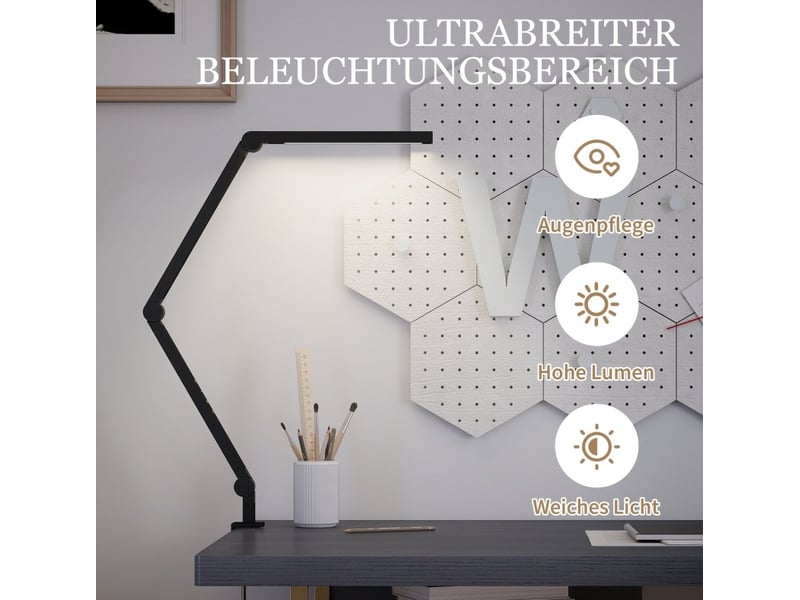  Lampe de bureau led 121,5x3,8x5,5 cm 96 led réglables métal noir  - Conforama D