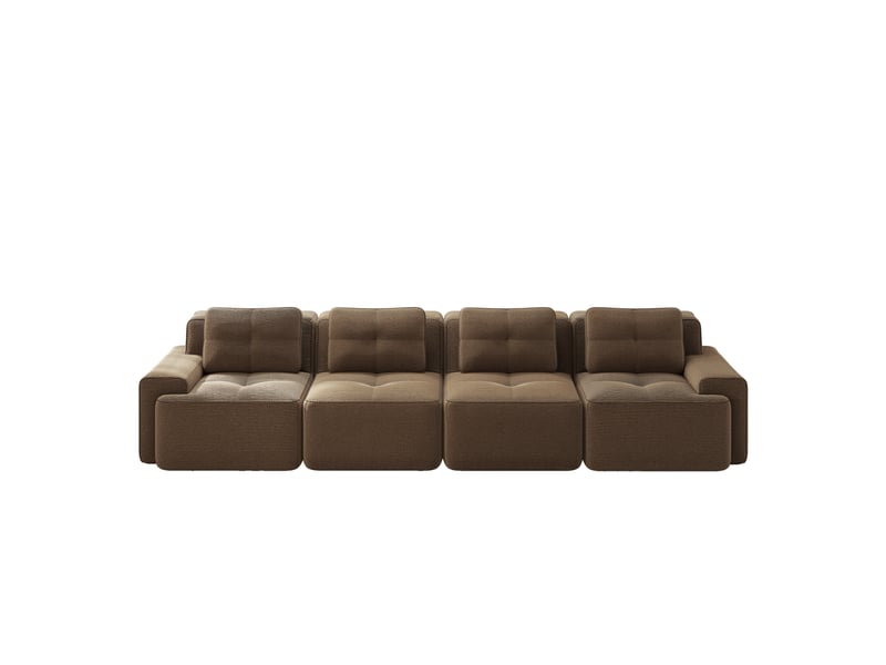 Canapé modulable 4 places en velours côtelé marron, canapé salon contemporain sans dossier avec base antidérapante et confort profond  - Conforama A