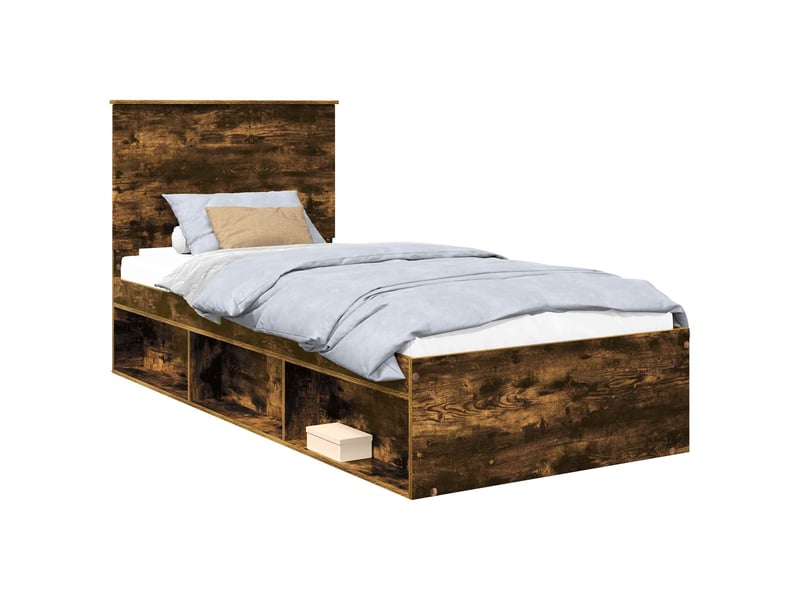  Lit adulte, lit simple, cadre de lit chêne fumé 90x190cm bois de pin massif cf6021  - Conforama A