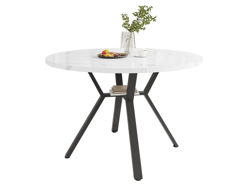  Table à manger ronde en mdf avec plateau en marbre et cadre en métal noir en forme de x,100x100cm,blanc table blanc - Conforama A