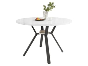 Table à manger ronde en mdf avec plateau en marbre et cadre en métal noir en forme de x,100x100cm,blanc