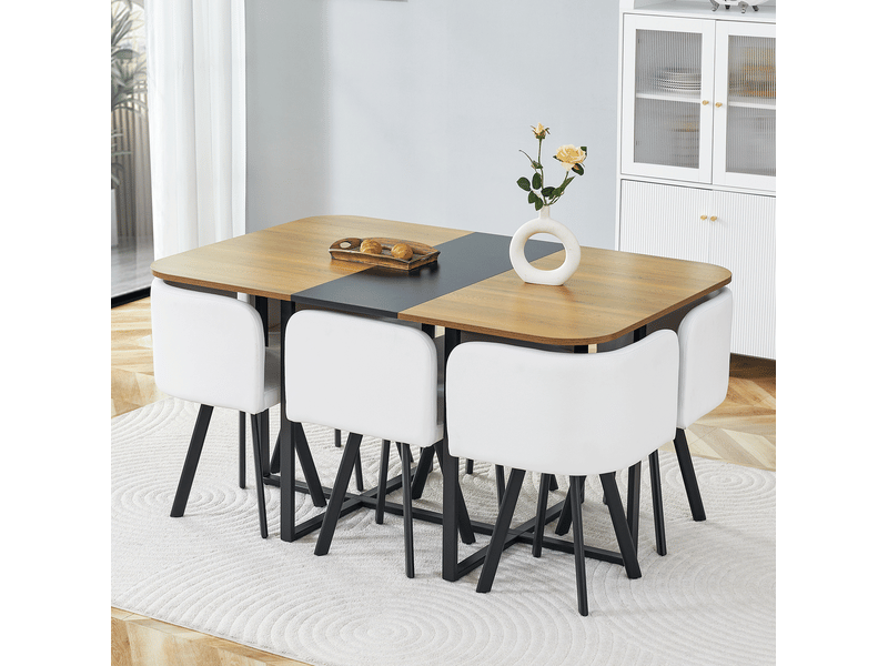  Ensemble table et 6 chaises extensible 150 x 100 cm, mdf et métal noir, style industriel pour repas conviviaux  - Conforama E