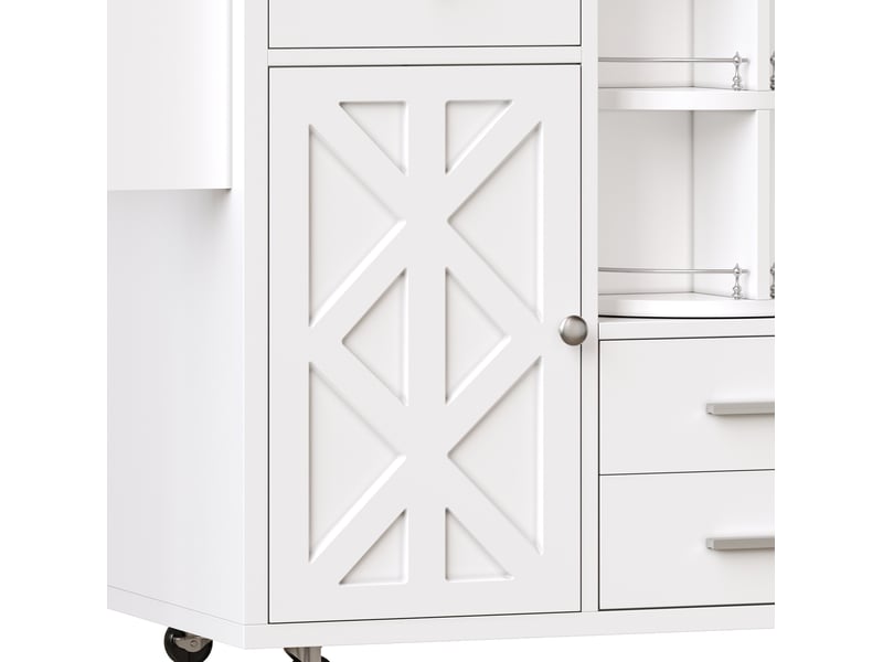 Desserte de cuisine extensible 110 à 180 x 40 x 91 cm blanche en mdf, 4 tiroirs et plateau coulissant - Conforama E