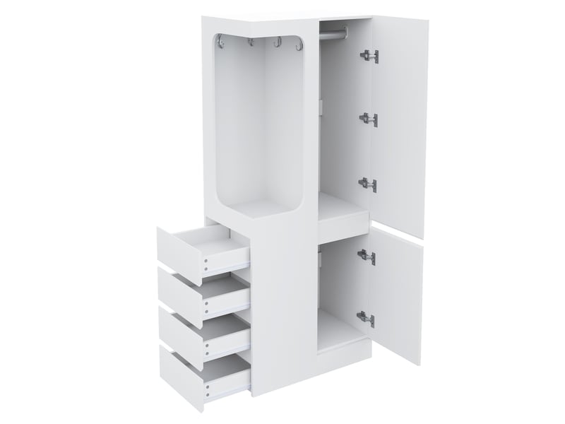  Armoire pratique 70 x 40 x 170 cm blanc avec tiroirs, porte simple et espace de rangement ouvert  - Conforama A