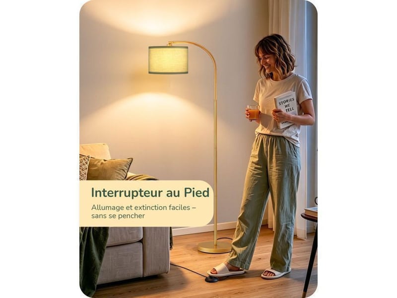  Lampadaire salon tête articulée orientable 350 e27 led 2700k vert or 370618_AADDE38522_6_DROPFR - Conforama E