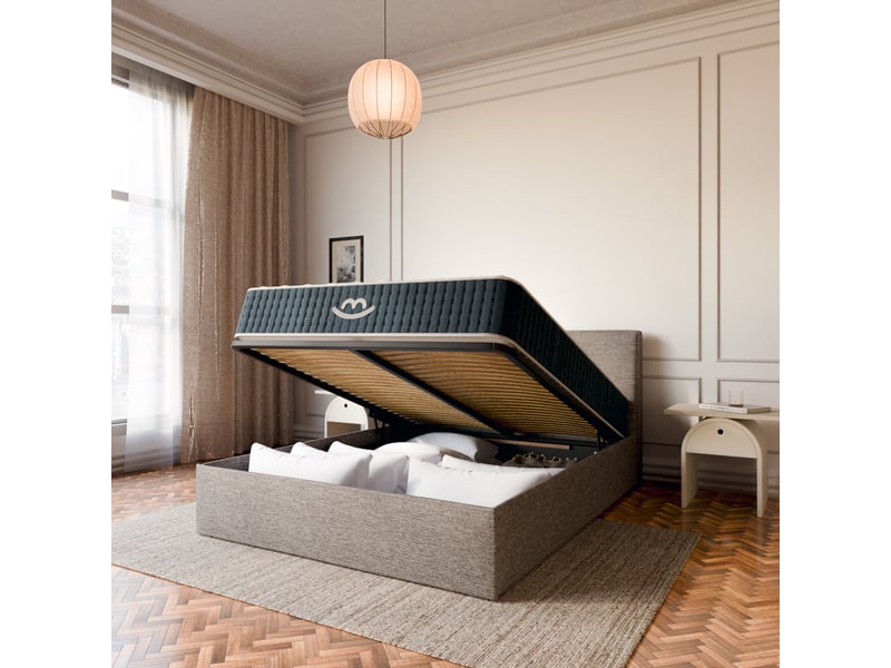  Pack lit coffre et matelas hybride 140x190cm épais 26cm couleur gris anthracite avec tête Célia &amp; Jade - Conforama C
