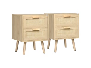 Lot de 2 tables de chevet tables d'appoint 2 tiroirs façades aspect cannage rotin style bohème 40 x 40 x 56 cm naturel