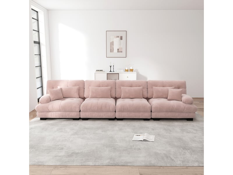  Canapé d'angle, canapé convertible, 4 places, assise profonde, en chenille, rose  - Conforama A