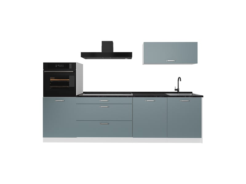 Vicco cuisine, bleu-grisblanc, 280cm plan de travail anthracite - Conforama A