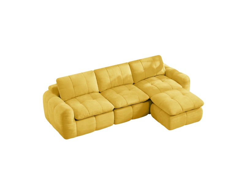  Canapé modulable 3 places 264x160 cm avec pouf, design sans cadre en tissu chenille jaune OMNIGLINT TRADING LTD - Conforama A