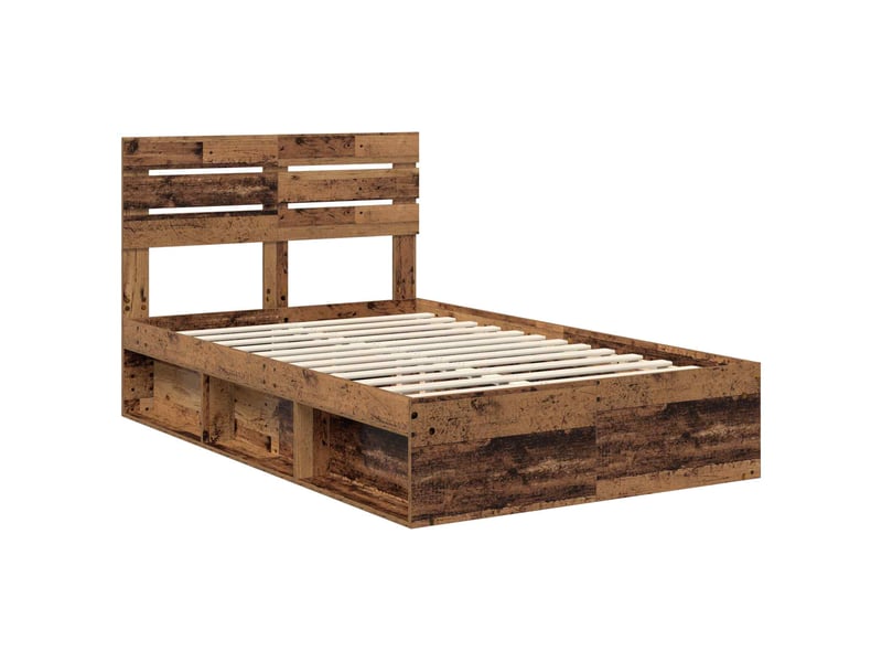 Lit double- lit adulte -  cadre de lit bois ancien 120 x 190 cm pin massif  - Conforama C