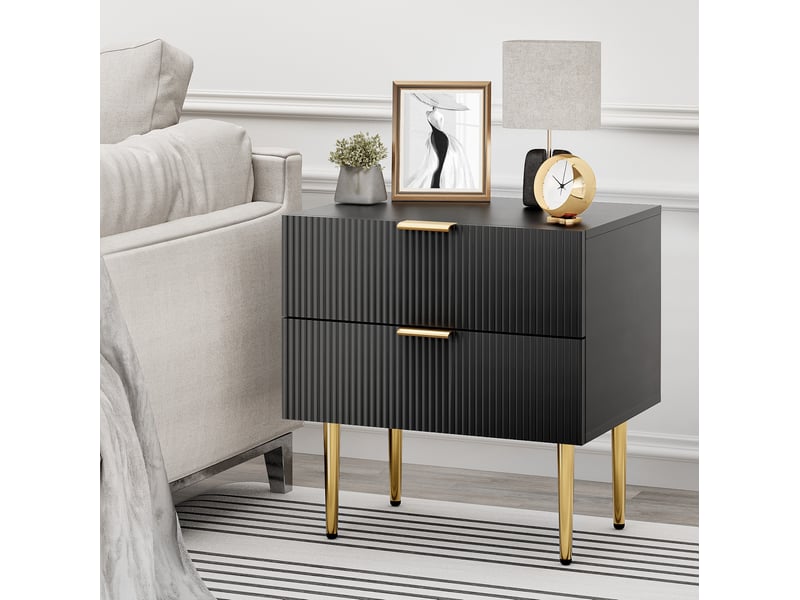  Table de chevet tcqpz noire 53 x 41,5 x 52,5 cm 2 tiroirs pieds en métal mdf  - Conforama E