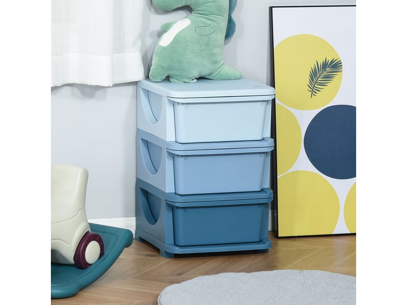 Tour de rangement enfant 3 tiroirs, rangement jouets dès 3 ans, bords arrondis, poignées. Chambre enfant, 37 x 37 x 56,5 cm, bleu. - Conforama C