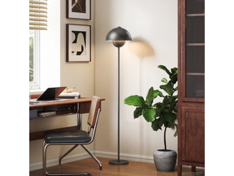  Lampadaire élégant en métal gris, abat-jour rond, interrupteur au pied, long câble, pour salon et chambre  - Conforama C