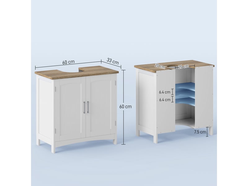  Meuble sous lavabo salle de bains blanc et bois, 2 portes, 60 x 33 x 60 cm  - Conforama E