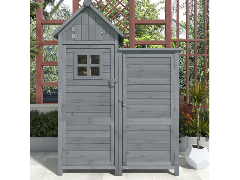 Armoire de jardin 110x52x170 cm double porte, grand espace de rangement, abri de jardin, bois de sapin, gris - Conforama B