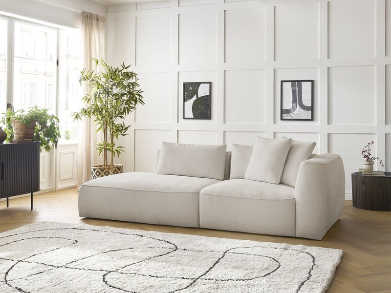  Bobochic canapé droit fixe 3 places leopold tissu texturé beige  accoudoir droit LEOPOLD - Conforama C