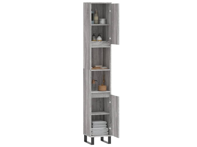 Amoire de salle de bain sonoma gris 30x30x190cm bois d'ingénierie shl9876 - Conforama D