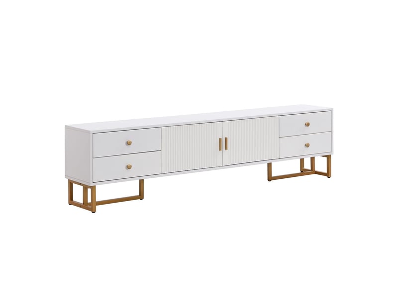  Meuble tv bas avec panneau avant, porte texturée, tiroirs et pieds dorés meuble tv avec rangement  - Conforama E