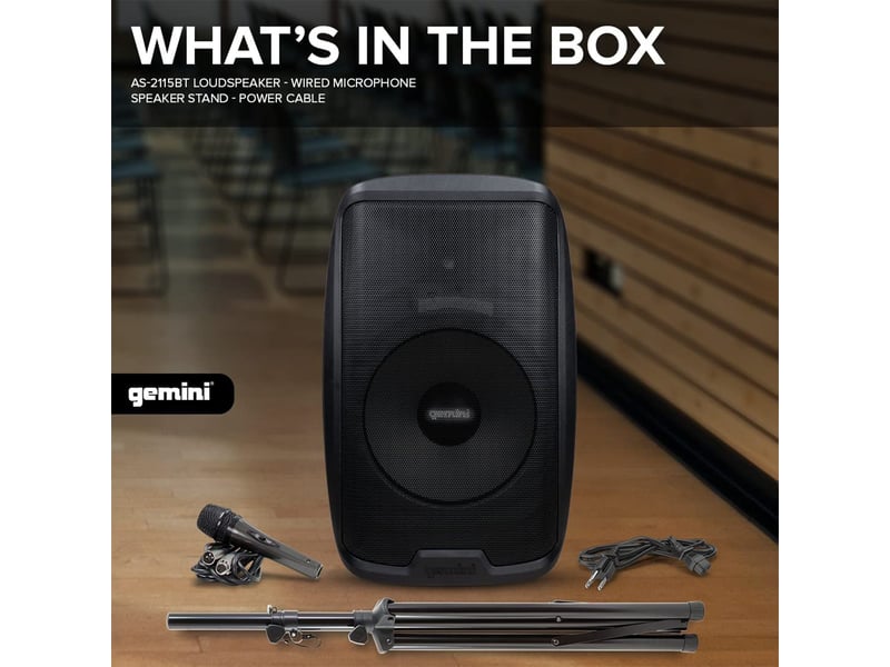 Enceinte active gemini as-2115bt-pk, boomer 15, puissance 2000w, usb sd bluetooth radio fm, tws, pied, microphone - Conforama B