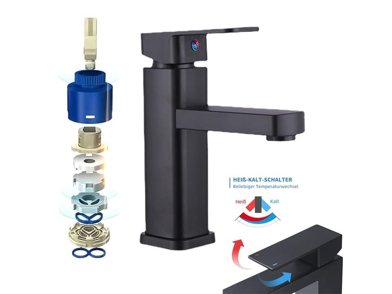  Robinets de lavabo noir, robinet de salle de bain, robinets de lavabo carrés noirs, robinets d'évier avec eau froide et chaude, cartouche céramique XLH-ZLS-014669ZLS - Conforama C