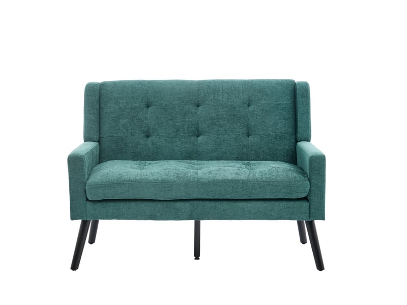  Banquette 2 places vert rétro, lin, pieds bois massif antidérapants, mousse haute densité, capitonnée, salonchambrebureau  - Conforama A