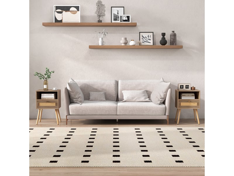  Rangement pratique, lot de 2 tables de chevet avec tiroir en rotin et étagère ouverte pour chambre ou salon HU10580OA-2 - Conforama D
