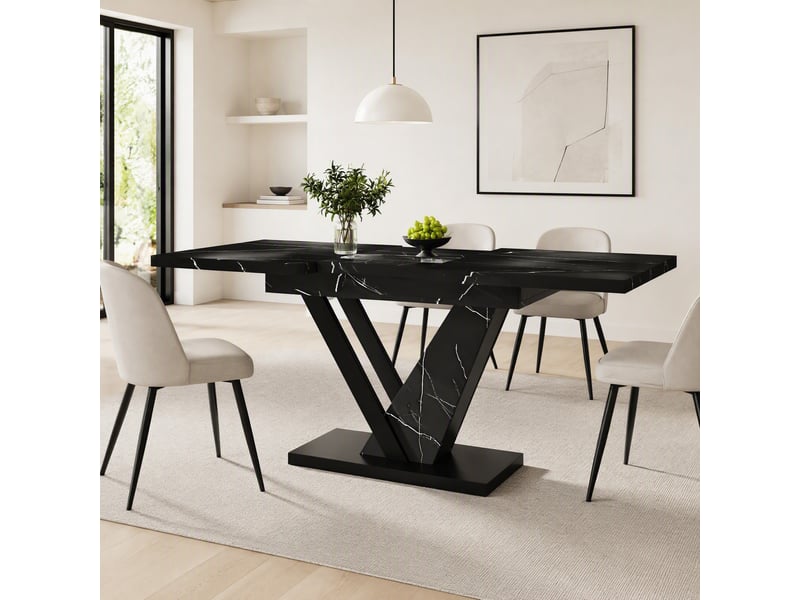 Table à manger extensible 120 à 160 cm, mdf effet marbre noir et métal  - Conforama B