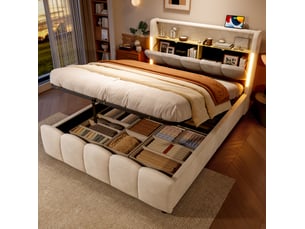 Lit coffre 140x200 cm <strong>MODENUIT </strong> <strong></strong> coloris beige