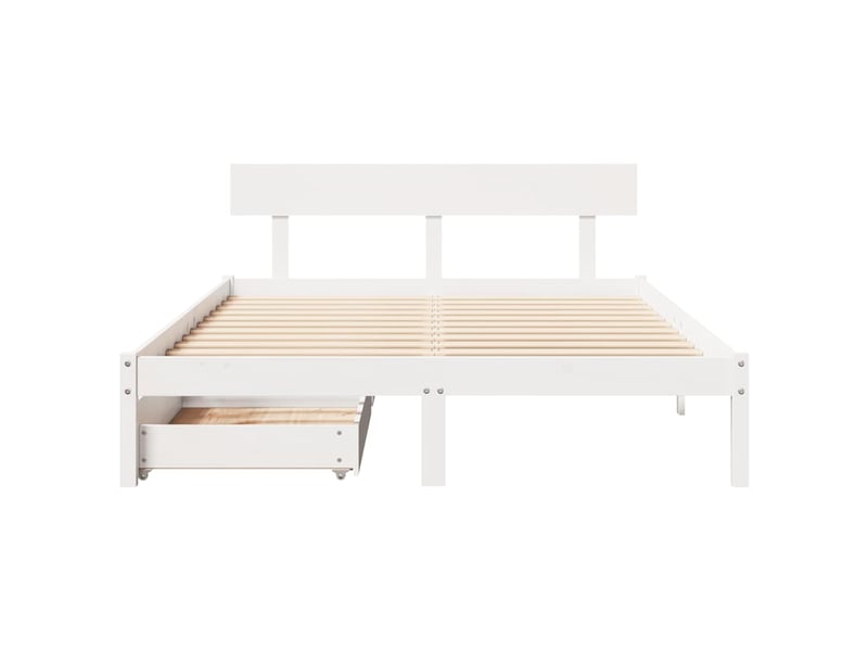  Lit double- lit adulte -  cadre de lit sans matelas blanc 160x200 cm bois de pin massif  - Conforama C