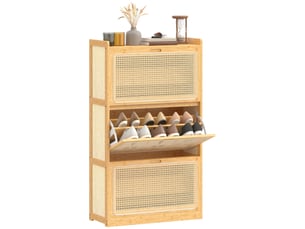 Étagère à chaussures étroite en bambou avec 3 tiroirs rabattables en rotin pour 18 à 21 paires de chaussures, 69 x 29 x 119,8 cm, naturel