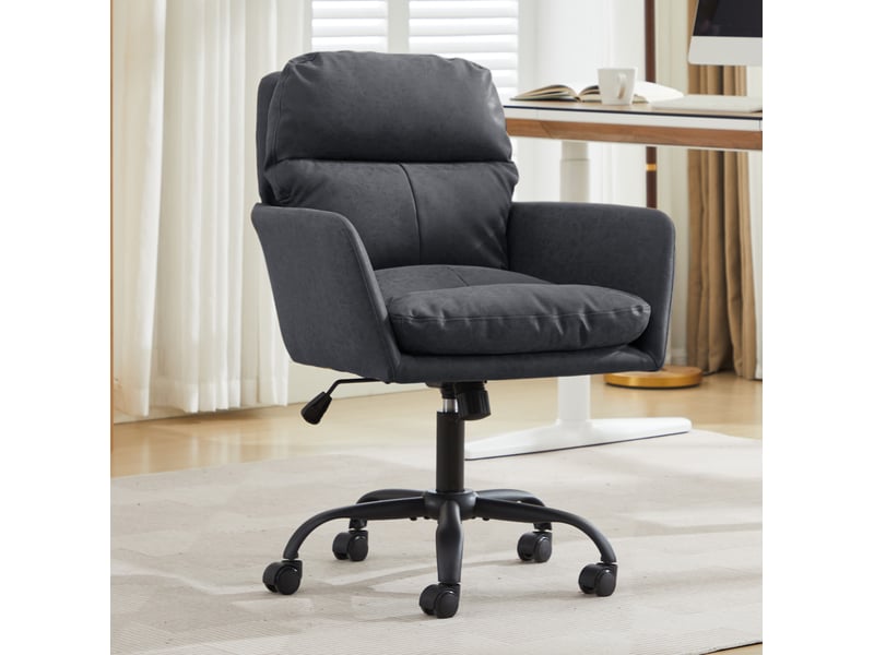  Fauteuil de bureau noir réglable en hauteur en cuir régénéré, structure métal et assise rembourrée confortable  - Conforama E