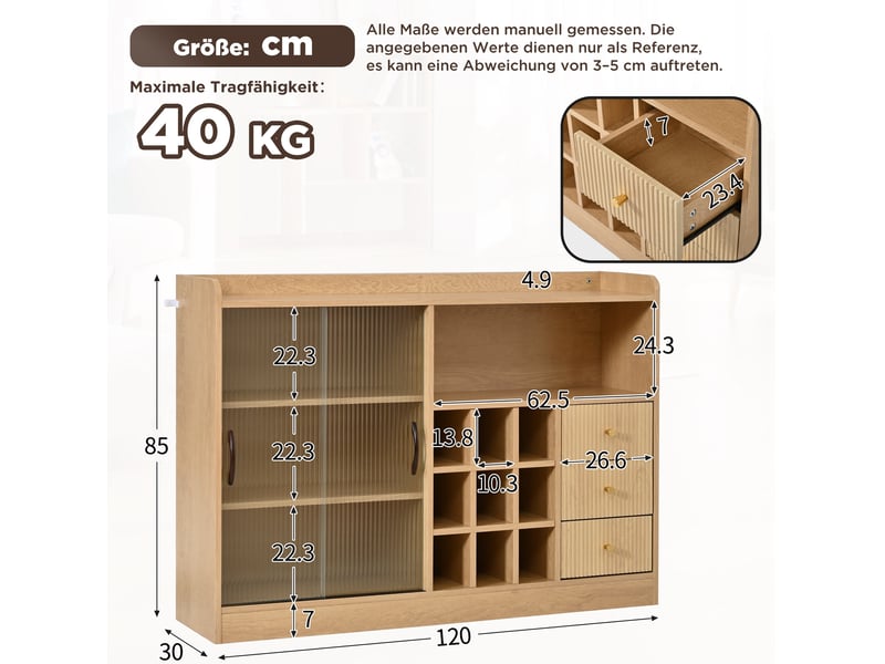  Buffet de rangement 120 cm avec casier à vin, led et portes coulissantes en verre  - Conforama C