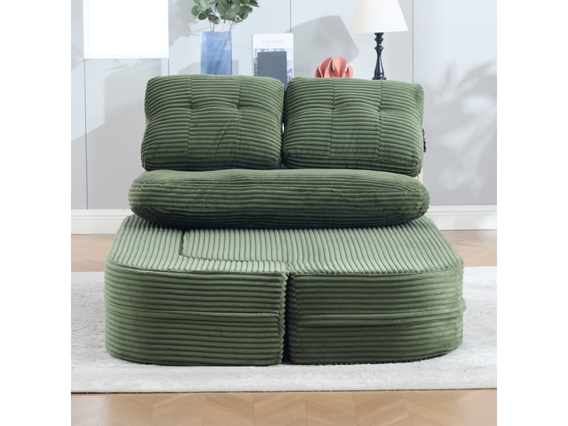  Fauteuil convertible 2-en-1, accoudoirs amovibles et 2 porte-gobelets en velours côtelé kaki  - Conforama D