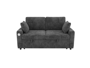 Canapé droit convertible HAUSS SPOLE 2 places Polyester gris avec coffre de rangement