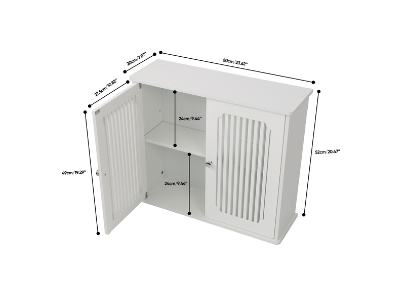  Meuble haut salle de bain blanc, placard mural double porte, façade persienne, rangement  - Conforama C