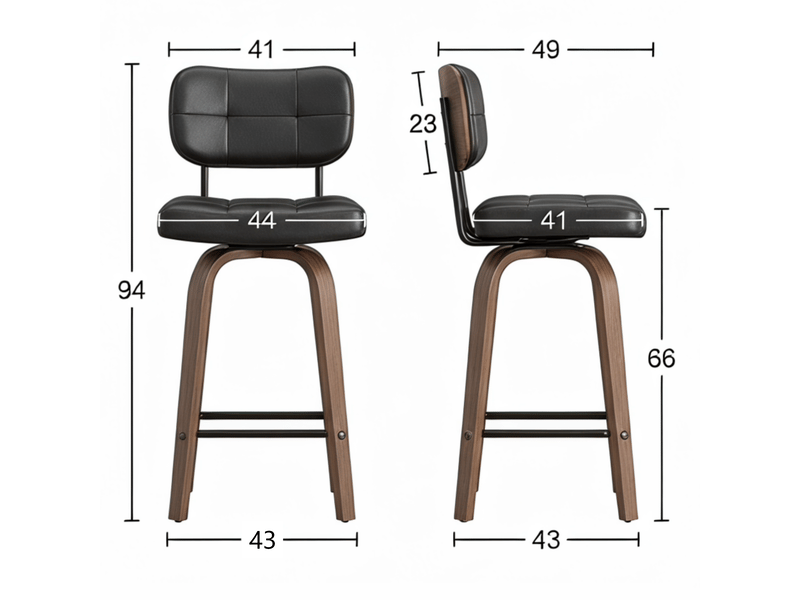  Lot de 2 tabourets de bar pivotants 360°,similicuir et bois,noir et bois foncé  - Conforama C