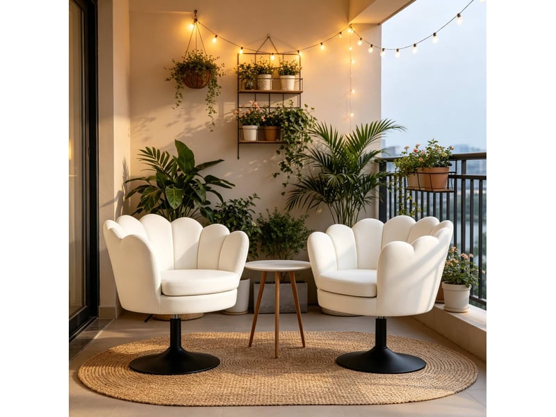  Chaise pivotante réglable en hauteur, en velours beige avec base en métal  - Conforama C